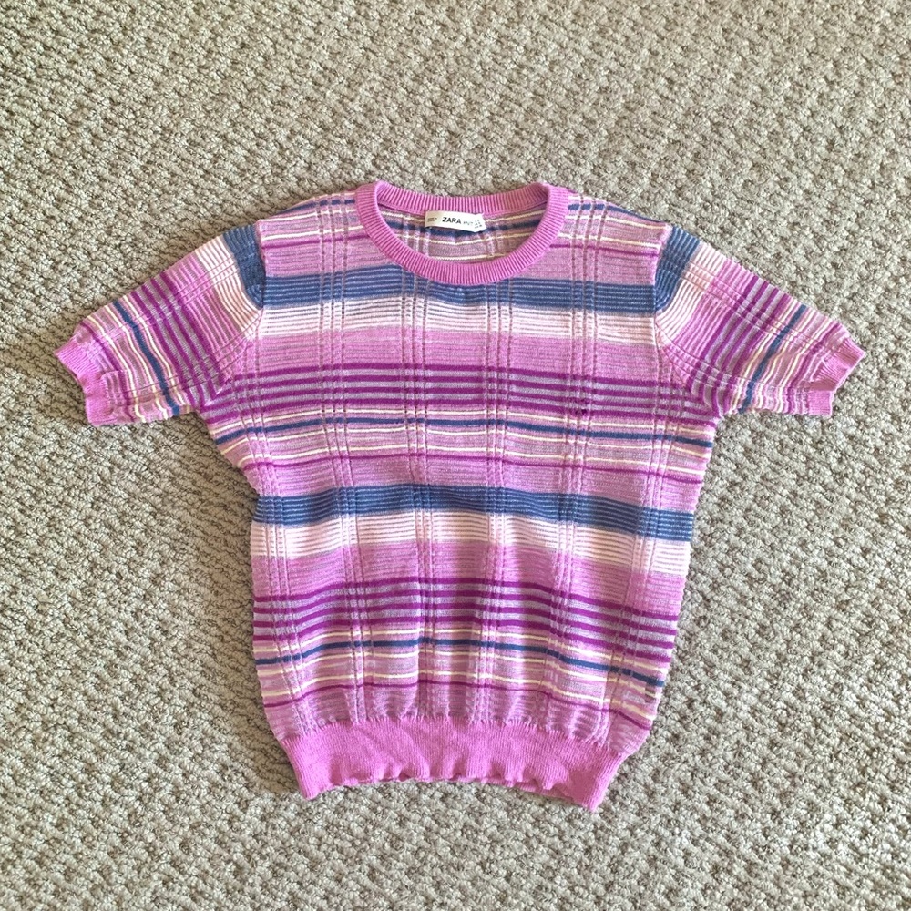 Zara knit shirt: Small purple, rose, blue,& yellow synthetic knitted sheer top